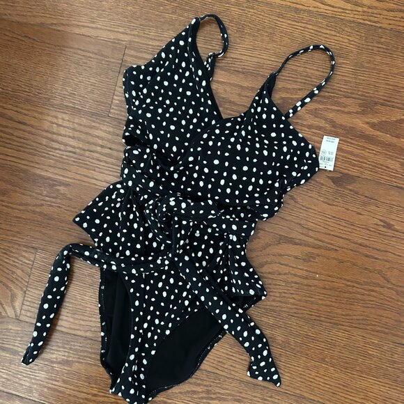 NEW WITH TAGS Aerie Ribbed Wrap One Piece Polka Dot Swimsuit Size XL Size 16 NEW - Picture 9 of 11